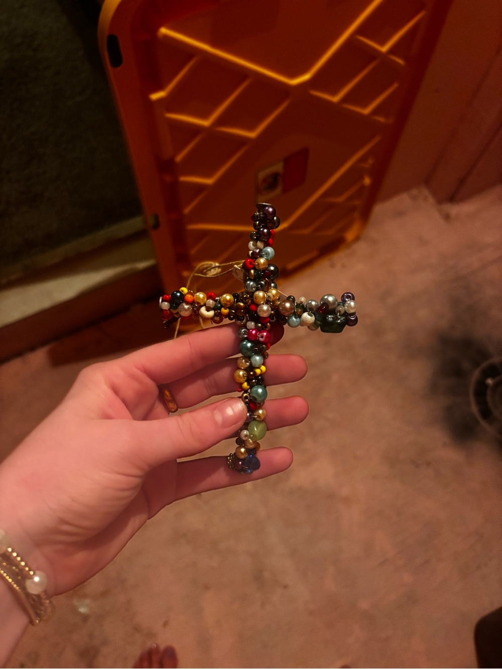 Multicolor Beaded Cross Hanging Accent - Handmade Home Accent